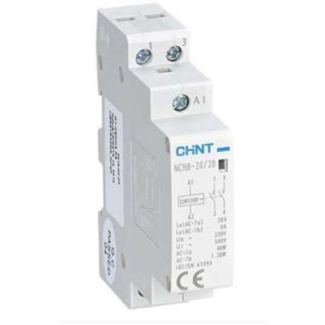 Contacteur Modulaire CHINT NCH8-20 - 20 A, 230 V, 2 Contacts NO, 2 Pôles, Design Compact